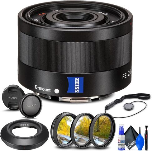 عدسة Sony Sonnar T FE مقاس 35 مم f/2.8 ZA (SEL35F28Z) + طقم مرشح + حافظة غطاء العدسة + طقم تنظيف + المزيد (متجدد) in Saudi Arabia