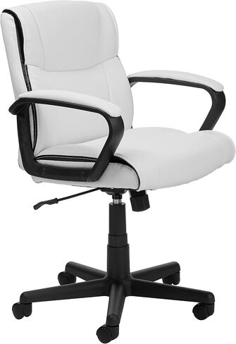 Amazon Basics Office Task Chair with Adjustable Height, 360° Swivel, Padded Armrests, Mid-Back, Rolling, 275 Pound Capacity, 24.2"D x 24"W x 34.8"H, Black Faux Leather in Kuwait