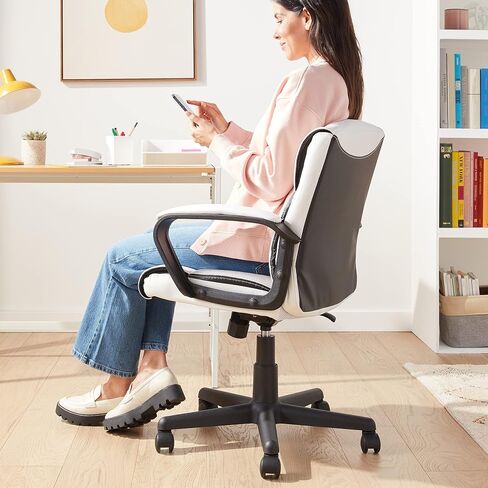 Amazon Basics Office Task Chair with Adjustable Height, 360° Swivel, Padded Armrests, Mid-Back, Rolling, 275 Pound Capacity, 24.2"D x 24"W x 34.8"H, Black Faux Leather in Kuwait
