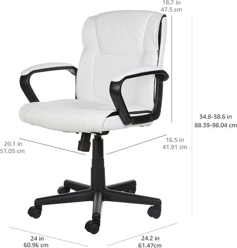 Amazon Basics Office Task Chair with Adjustable Height, 360° Swivel, Padded Armrests, Mid-Back, Rolling, 275 Pound Capacity, 24.2"D x 24"W x 34.8"H, Black Faux Leather in Kuwait