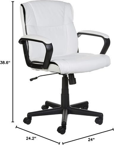 Amazon Basics Office Task Chair with Adjustable Height, 360° Swivel, Padded Armrests, Mid-Back, Rolling, 275 Pound Capacity, 24.2"D x 24"W x 34.8"H, Black Faux Leather in Kuwait