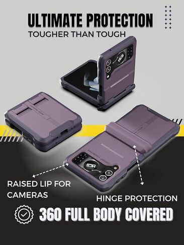 CaseBorne V Compatible with Samsung Galaxy Z Flip 4 Case/Flip 3 Case - Rugged Protective Case with Semi-Auto Hinger Cover, Full Body Multi-Layer Cover (Black) in Kuwait