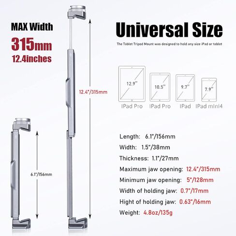 محول تثبيت حامل ثلاثي القوائم من ARNARKOK مع حذاء بارد قابل للتدوير، برغي 1/4 بوصة و3/8 بوصة، حوامل Acra Swiss، حامل iPad معدني بالكامل لحامل ثلاثي القوائم، حامل الكمبيوتر اللوحي متوافق مع iPad Pro 12.9، iPad Air 2 3 4، Galaxy in Kuwait