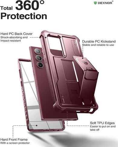 حافظة Dexnor لهاتف Samsung Galaxy S22 Ultra، [واقي شاشة مدمج ومسند] غطاء حماية مقاوم للصدمات عالي التحمل من الدرجة العسكرية لهاتف Samsung Galaxy S22 Ultra 5G، أرجواني أرجواني in Kuwait