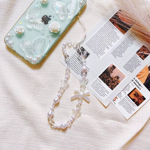 Faneiy لهاتف iPhone 13/14 حافظة مع سلسلة ساحرة على شكل فراشة زهرة ثلاثية الأبعاد حافظة هاتف لطيفة، حافظة كريستالية لامعة شفافة مع سوار معصم لؤلؤي مقاوم للصدمات لهاتف iPhone 13/14 مقاس 6.1 بوصة in Kuwait