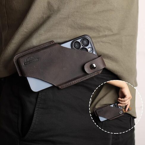 Topstache Leather Phone Holster with Belt Clip for iPhone 17/16/15 Pro Max & Plus - Magnetic Closure Cell Phone Case for Galaxy S25/S24 Ultra - Leather Belt Holder Loop Case, L,Darkbrown in Kuwait