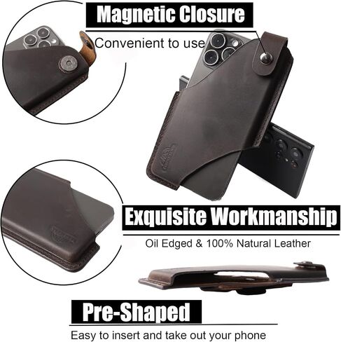 Topstache Leather Phone Holster with Belt Clip for iPhone 17/16/15 Pro Max & Plus - Magnetic Closure Cell Phone Case for Galaxy S25/S24 Ultra - Leather Belt Holder Loop Case, L,Darkbrown in Kuwait