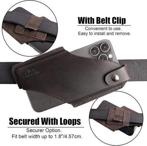 Topstache Leather Phone Holster with Belt Clip for iPhone 17/16/15 Pro Max & Plus - Magnetic Closure Cell Phone Case for Galaxy S25/S24 Ultra - Leather Belt Holder Loop Case, L,Darkbrown in Kuwait