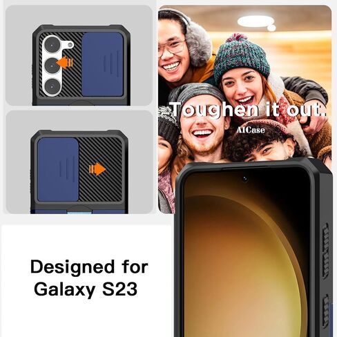 AICase for Samsung Galaxy S23 Case, with Slide Camera Cover/Ring Kickstand & Card Holder [Compatible Magnetic Car Mount] Rugged Heavy Duty Military Grade Protective Cell Phone Case, Black in Kuwait