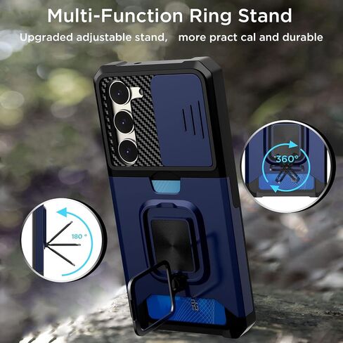 AICase for Samsung Galaxy S23 Case, with Slide Camera Cover/Ring Kickstand & Card Holder [Compatible Magnetic Car Mount] Rugged Heavy Duty Military Grade Protective Cell Phone Case, Black in Kuwait