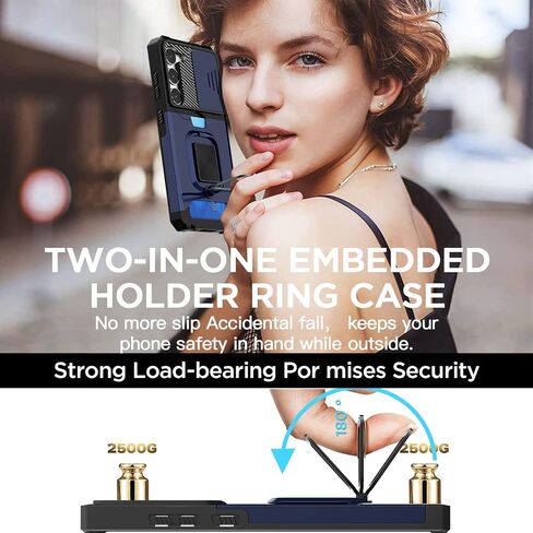 AICase for Samsung Galaxy S23 Case, with Slide Camera Cover/Ring Kickstand & Card Holder [Compatible Magnetic Car Mount] Rugged Heavy Duty Military Grade Protective Cell Phone Case, Black in Kuwait