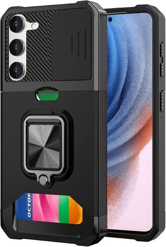 AICase for Samsung Galaxy S23 Case, with Slide Camera Cover/Ring Kickstand & Card Holder [Compatible Magnetic Car Mount] Rugged Heavy Duty Military Grade Protective Cell Phone Case, Black in Kuwait