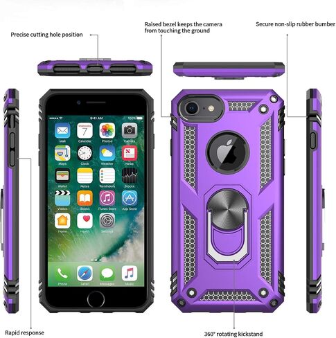 LeYi متوافق مع حافظة iPhone 8، حافظة iPhone 7، حافظة iPhone 6s/ 6 مع واقي شاشة من الزجاج المقوى [عبوتين]، حافظة هاتف واقية من الدرجة العسكرية مع حلقة مسند لهاتف iPhone 6/6s/7/8، أسود in Kuwait