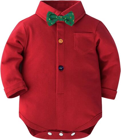 SALNIER Baby Boy Suit Set Infant Formal Outfit Tuxedo | Soft Cotton Shirt Suspenders Pants Bow Tie Beret Hat 5pcs Set, For Wedding Baptism Birthday Party in Saudi Arabia