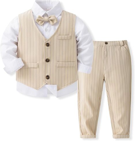 Kimocat Baby Boy Clothes Outfit Suit Long Sleeve Gentleman Tuxedo Vest Wedding Birthday Party Suit in Kuwait