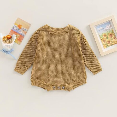 Merqwadd Baby Sweater Boy Girl Winter Clothes Knit Oversize Romper Warm Crewneck Long Sleeve Top Onesie for Toddlers … in Kuwait