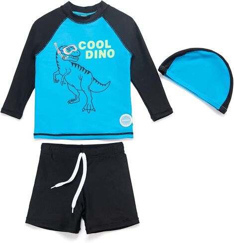بدلة سباحة للأولاد الصغار من قطعتين، مجموعة ملابس سباحة للحماية من الطفح الجلدي مع قبعة بعامل حماية من أشعة الشمس بدرجة 50+ للحماية من الشمس in Kuwait