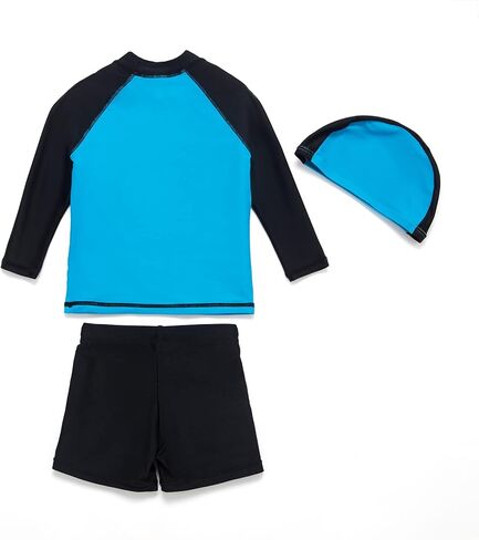 بدلة سباحة للأولاد الصغار من قطعتين، مجموعة ملابس سباحة للحماية من الطفح الجلدي مع قبعة بعامل حماية من أشعة الشمس بدرجة 50+ للحماية من الشمس in Kuwait