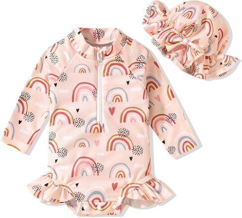Aalizzwell Baby Girls Long Sleeve One Piece Swimsuit with Hat in Saudi Arabia