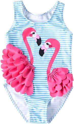 Baby Girls One Piece Swimsuit 12M-5T Toddler Flamingo Bathing Suit with Hat | Soft lining,anti-see through,pull-on,includes swim hat,stretchy,quick dry,12M-5T baby girl swimwear in Saudi Arabia