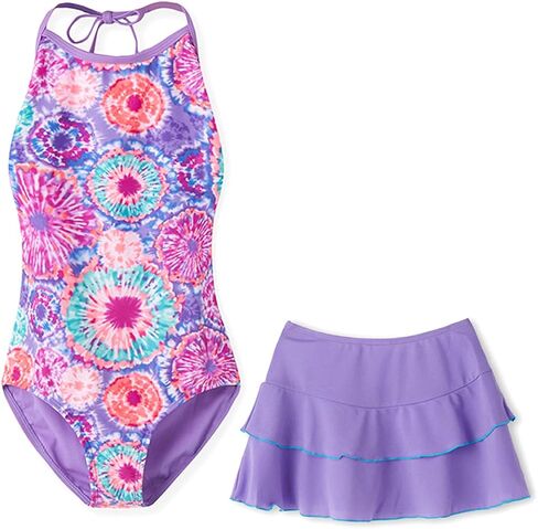 SETMVVQ Girls One Piece Swimsuit with Swim Skirt Purple Floral Bathing Suits 3-14 Years in Kuwait