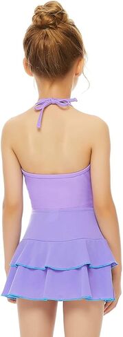 SETMVVQ Girls One Piece Swimsuit with Swim Skirt Purple Floral Bathing Suits 3-14 Years in Kuwait