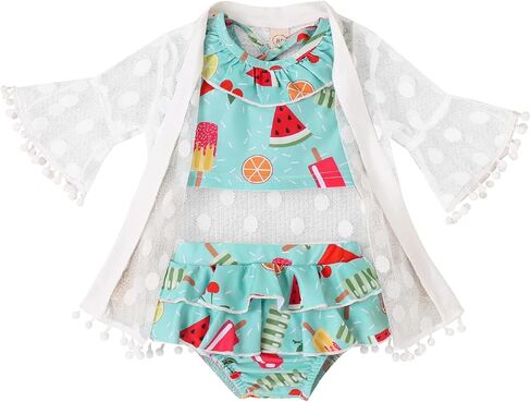 طقم تانكيني لطيف للفتيات الصغيرات مكون من قطعتين مع أغطية من الدانتيل بيكيني علوي وسروال قصير وملابس سباحة in Kuwait