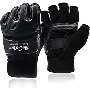 Kickboxing Gloves for Women Kids Men Punching Bag Gloves Karate Gloves Half Finger MMA Boxing Gloves UFC Gloves Taekwondo Sparring Gloves , Leather Material Black and White