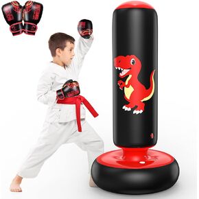 QPAU Inflatable Punching Bag, 48 Inch Stable Inflatable Boxing Bag for 3-6 Kids,Dinosaur Toy & Gifts for Boys and Girls, Kids Boxing Set for Practicing Karate, Taekwondo