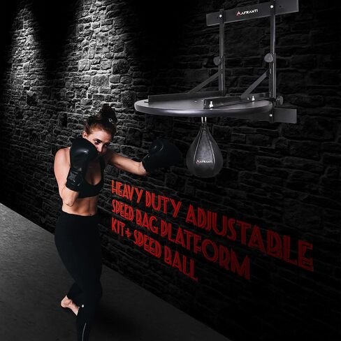 Heavy Duty Adjustable Speed Bag Platform Kit 24" + Speed Punching Ball (10"x7") Adjustable Height Wall Mount Professional Fitness Ball Boxing Reaction Training Kit in Kuwait