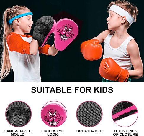 Boxing Mitts and Pads for Kids, Boxing Curved Focus Punching Mitts Kickboxing, Karate, Muay Thai Kick, Sparring, Dojo, Martial Arts Punch Mitts Training Hand Target Pads for Age 3-12 Years (Pink) in Kuwait