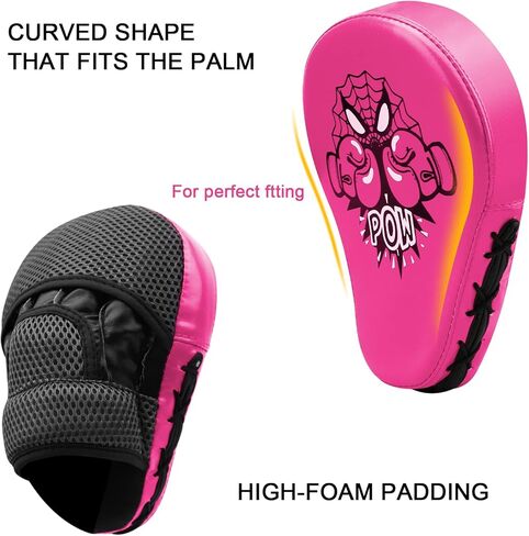 Boxing Mitts and Pads for Kids, Boxing Curved Focus Punching Mitts Kickboxing, Karate, Muay Thai Kick, Sparring, Dojo, Martial Arts Punch Mitts Training Hand Target Pads for Age 3-12 Years (Pink) in Kuwait