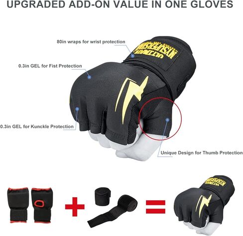 MYSUPERSTAR Boxing Wraps and Inner Gloves Upgraded, 80inch Wrist Wraps 0.3inch Gel Padding Boxing Gloves Men and Women for UFC Kick Boxing, Muay Thai, MMA… in Kuwait