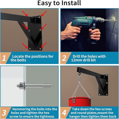 سانبيج حامل كيس ملاكمة يثبت على الحائط، حامل كيس ملاكمة شديد التحمل 24 انش، حامل كيس السرعة لصالة الالعاب الرياضية المنزلية والتمرين في المرآب ومعسكر القتال والملاكمة وتدريب الفنون القتالية المختلطة in Kuwait