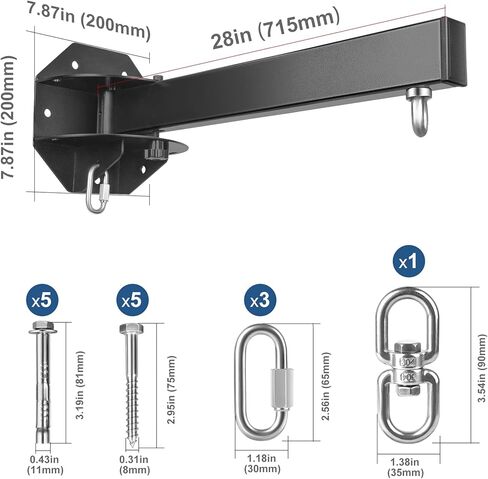 VKISOT 28'' Wall Mount Heavy Bag Hanger Punching Bag Hanger w/Swivel Hooks, Carabiners Heavy Duty Construction w/Space Saver Design Support 500 lbs in Kuwait