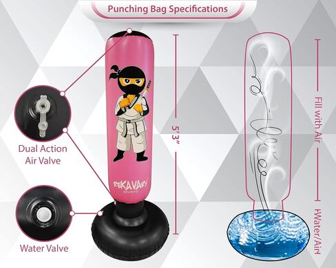 Punching Bag for Kids - 5' 3" Ninja Kids Inflatable Punching Bag Combo Kit with Kids Boxing Gloves, a Pump and Repair Kit. Boxing Bag for Immediate Bounce Back in Kuwait