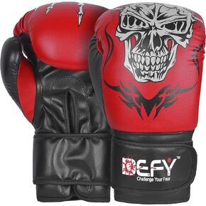 Defy Sports Boxing Gloves for Men and Women - Premium Quality Faux Leather Kick Boxing Gloves – Gel Infused Kickboxing Gloves with Thumb Support - Versatile Usage – Skull Model Design in Saudi Arabia