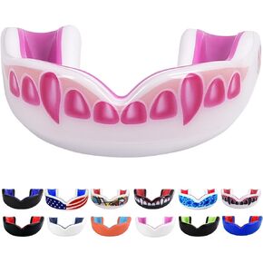 Oral Mart Sports Youth Mouth Guard for Kids (USA Flag & Fangs & 15 Best Colors) - Youth Mouthguard Football, MMA, Karate, Flag Football, Rugby, Boxing, BJJ (with Vented Case) (Youth, Strapless)