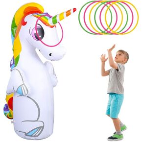 ميلانيز باور كيس ملاكمة ثلاثي الابعاد بتصميم يونيكورن قابل للنفخ، كيس رمل للاطفال مع 6 حلقات رمي للاطفال والكبار in Kuwait