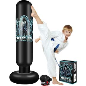 كيس ملاكمة قابل للنفخ للاطفال من نينجا - كيس ملاكمة 63 انش مع حامل - مجموعة ملاكمة قائمة بذاتها مع قفازات - العاب ملاكمة قابلة للنفخ للكاراتيه والتايكوندو والفنون القتالية المختلطة (هدايا للاولاد in Kuwait