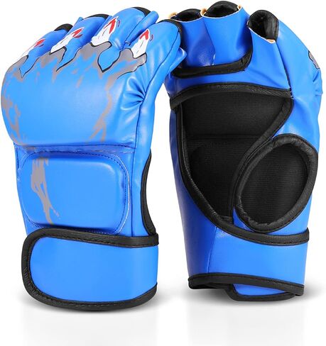 Flexzion MMA Gloves Fingerless Boxing Gloves for Men Women and Teen Youth, UFC Grappling Krav MAGA Kickboxing Gloves for Training Punching Bag Muay Thai Hitting Mitts Cutoff Martial Art Gloves in Saudi Arabia