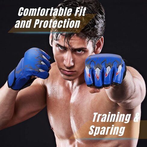 Flexzion MMA Gloves Fingerless Boxing Gloves for Men Women and Teen Youth, UFC Grappling Krav MAGA Kickboxing Gloves for Training Punching Bag Muay Thai Hitting Mitts Cutoff Martial Art Gloves in Saudi Arabia