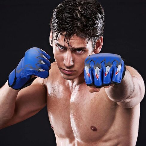 Flexzion MMA Gloves Fingerless Boxing Gloves for Men Women and Teen Youth, UFC Grappling Krav MAGA Kickboxing Gloves for Training Punching Bag Muay Thai Hitting Mitts Cutoff Martial Art Gloves in Saudi Arabia