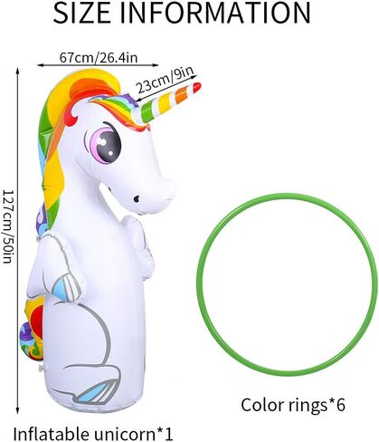 ميلانيز باور كيس ملاكمة ثلاثي الابعاد بتصميم يونيكورن قابل للنفخ، كيس رمل للاطفال مع 6 حلقات رمي للاطفال والكبار in Kuwait