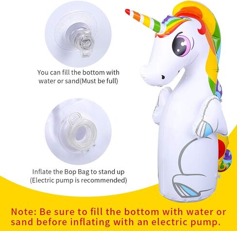 ميلانيز باور كيس ملاكمة ثلاثي الابعاد بتصميم يونيكورن قابل للنفخ، كيس رمل للاطفال مع 6 حلقات رمي للاطفال والكبار in Kuwait
