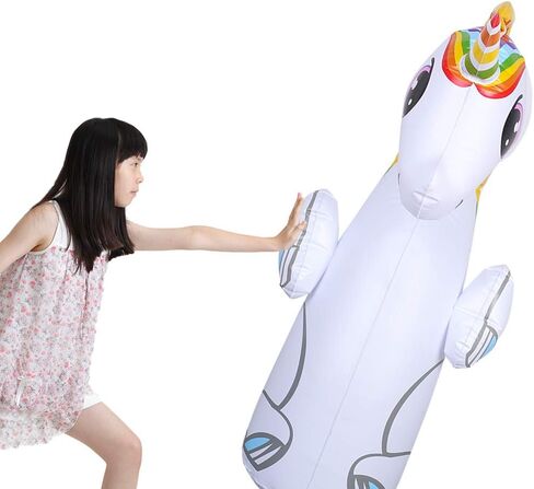 ميلانيز باور كيس ملاكمة ثلاثي الابعاد بتصميم يونيكورن قابل للنفخ، كيس رمل للاطفال مع 6 حلقات رمي للاطفال والكبار in Kuwait