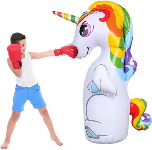 ميلانيز باور كيس ملاكمة ثلاثي الابعاد بتصميم يونيكورن قابل للنفخ، كيس رمل للاطفال مع 6 حلقات رمي للاطفال والكبار in Kuwait