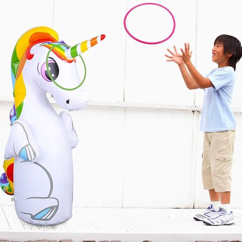 ميلانيز باور كيس ملاكمة ثلاثي الابعاد بتصميم يونيكورن قابل للنفخ، كيس رمل للاطفال مع 6 حلقات رمي للاطفال والكبار in Kuwait