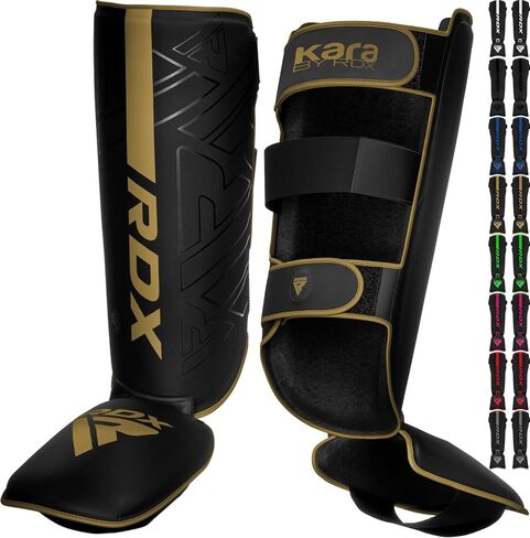 RDX Shin Guards for Kickboxing, Muay Thai and Training Pads, Maya Hide Leather Kara Instep Foam Protection, Leg Foot Protector for Martial Arts, Sparring, BJJ and Boxing Gear in Kuwait