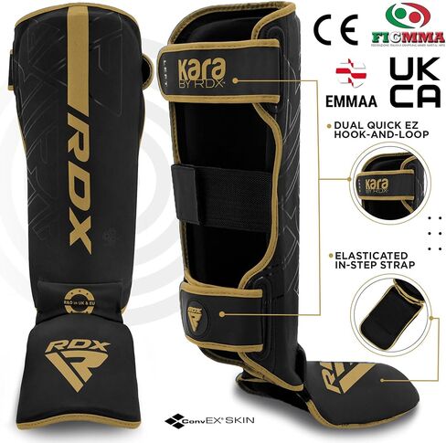 RDX Shin Guards for Kickboxing, Muay Thai and Training Pads, Maya Hide Leather Kara Instep Foam Protection, Leg Foot Protector for Martial Arts, Sparring, BJJ and Boxing Gear in Kuwait